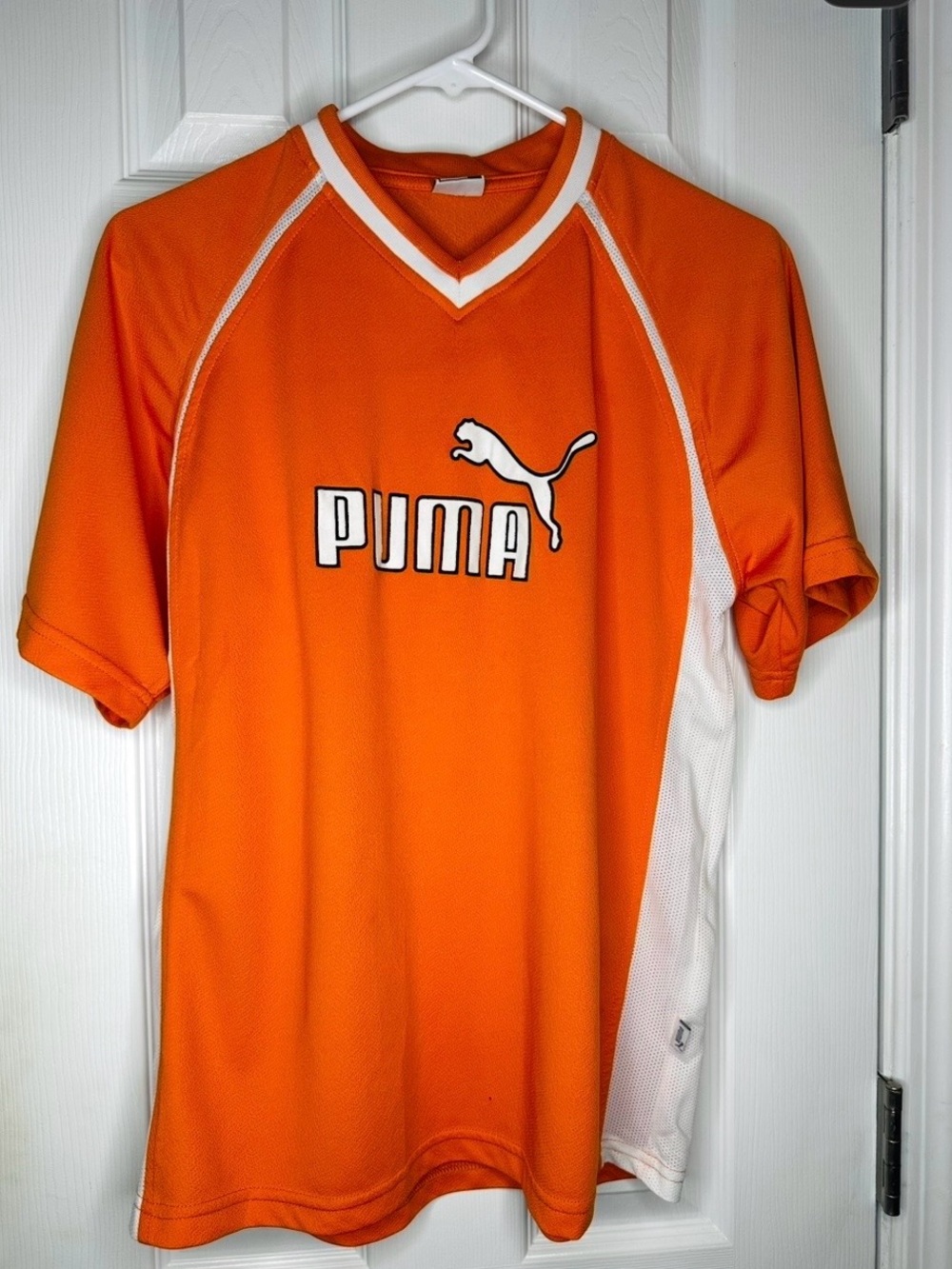 Puma Orange Short-Sleeve Athletic Jersey with White Panels size L
